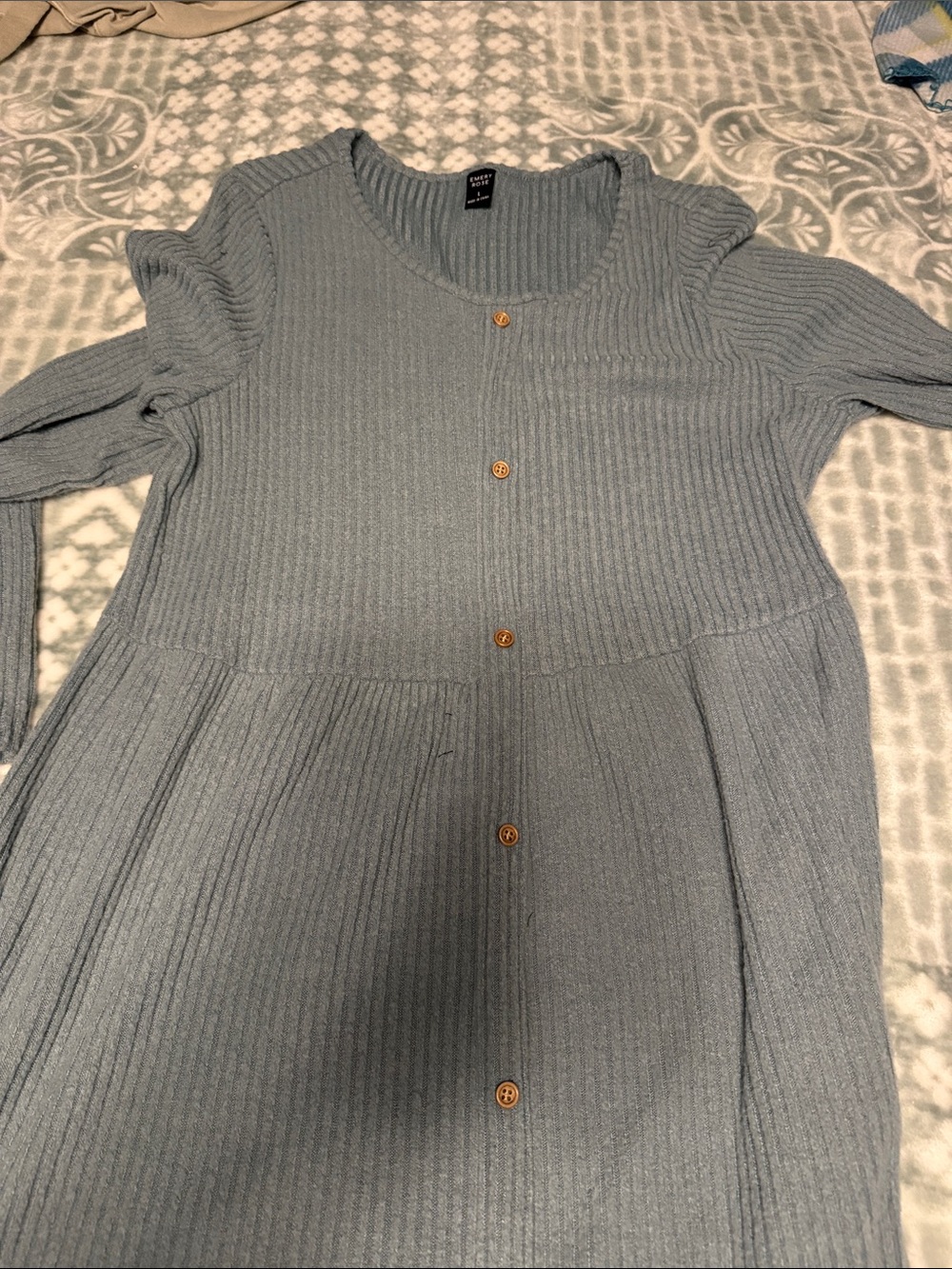 Light Blue Ribbed Button-Front sweater Dress by SHEIN (Emery Rose)